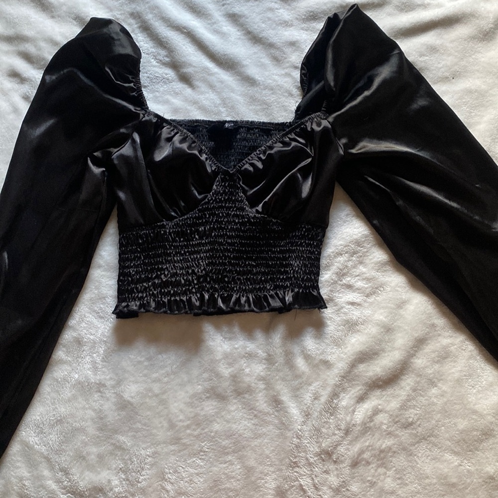 Satin Puff Sleeve Going Out Crop Top